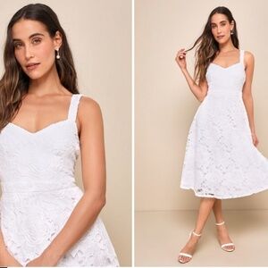 LULU's Bridal Shower Engagement Floral Lace Romantic Elegant Midi Dress